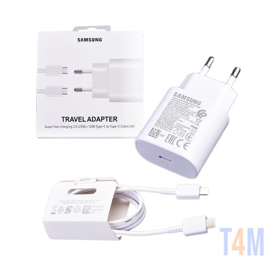 ADAPTADOR CARGADOR RÁPIDO SAMSUNG EP-TA800NB EGEU CON CABLE TIPO C A TIPO C 25W BLANCO